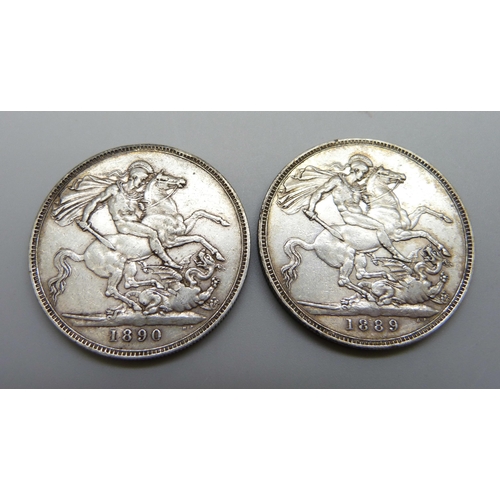 1018 - Two Queen Victoria Crowns, 1889 and 90