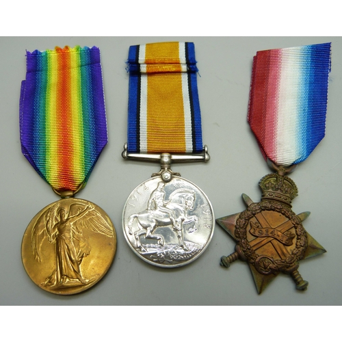 1019 - A trio of WWI medals to 1813 Cpl. G. E. Ralph, Royal Lancashire Regiment, the Star marked L-Cpl.