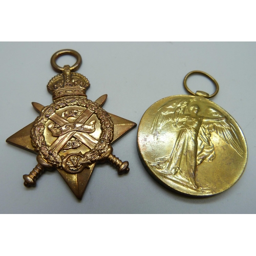 1025 - A pair of WWI medals including Mons Star, renamed to 143181 F R Graham-Hodgson 13th Devon Regt