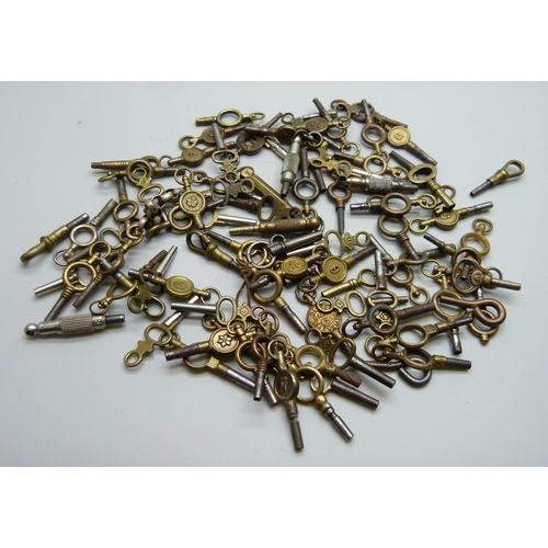 1030 - A large collection of pocket watch keys, approximately eighty-seven