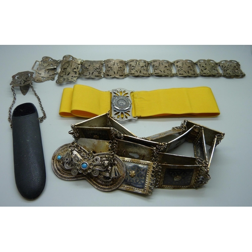 1044 - Three belts and a chatelaine spectacle case