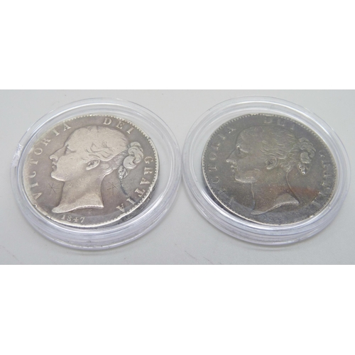 1088 - Two Victorian crowns, 1844 and 1847