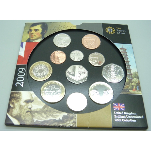 1093 - A 2009 Royal Mint brilliant uncirculated coin set, includes Kew Gardens 50p