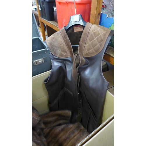 1113 - Two fur coats, fur jacket, leather gilet and a boxed top hat **PLEASE NOTE THIS LOT IS NOT ELIGIBLE ... 