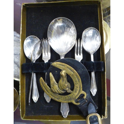 1115 - A box of mixed metalwares, barometer, stick stand and walking sticks **PLEASE NOTE THIS LOT IS NOT E... 