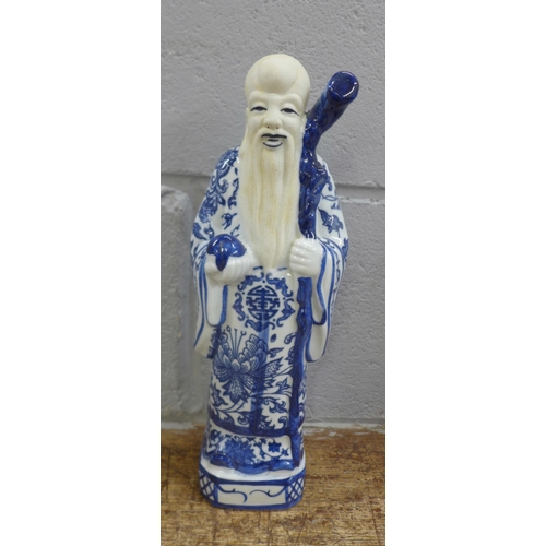 1117 - Three Chinese blue and white Immortals **PLEASE NOTE THIS LOT IS NOT ELIGIBLE FOR IN-HOUSE POSTING A... 