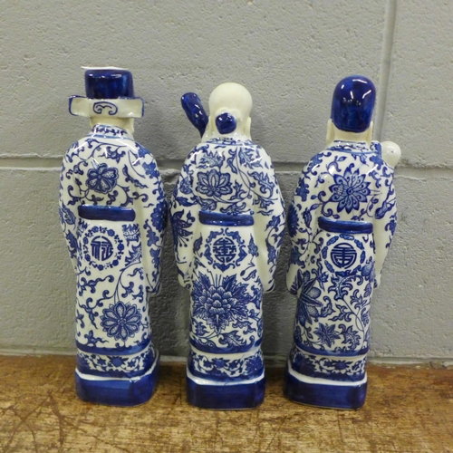 1117 - Three Chinese blue and white Immortals **PLEASE NOTE THIS LOT IS NOT ELIGIBLE FOR IN-HOUSE POSTING A... 