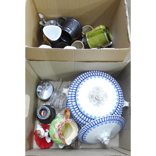 1142 - China and glassware including a Torquay match holder/striker, two boxes **PLEASE NOTE THIS LOT IS NO... 