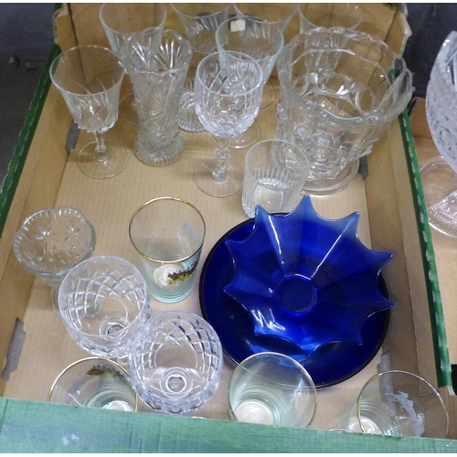 1144 - Two boxes of mixed glass and a wicker basket of dolls **PLEASE NOTE THIS LOT IS NOT ELIGIBLE FOR IN-... 