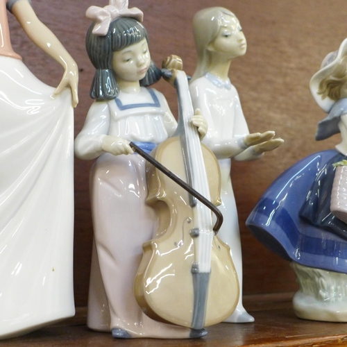 603 - Four Lladro figures and two Nao figures, two a/f