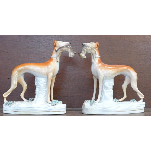 605 - A pair of Staffordshire figures of greyhounds