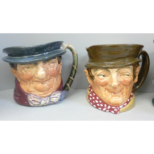 615 - Four Royal Doulton large character jugs, Tony Weller, Sam Weller, The Vicar of Bray and The Cavalier