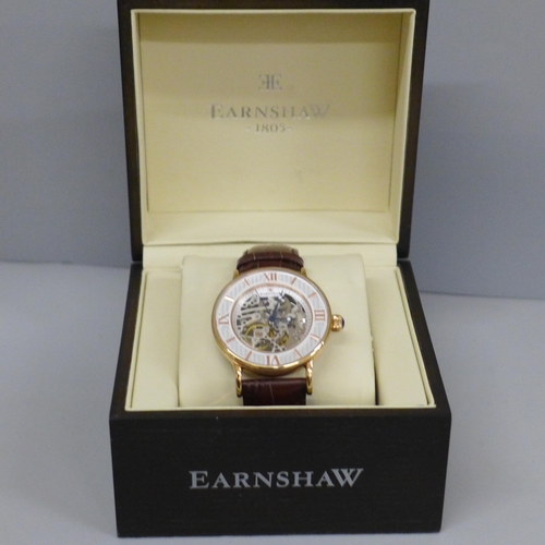 626 - An Earnshaw skeleton dial wristwatch, boxed