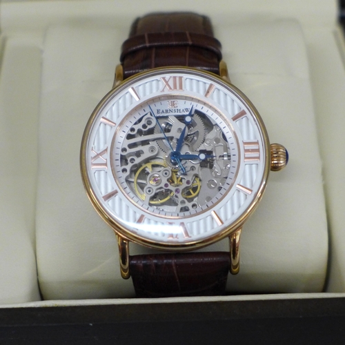 626 - An Earnshaw skeleton dial wristwatch, boxed