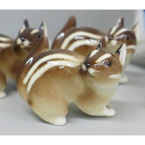 648 - A collection of USSR porcelain animal figures including chipmunks and badger