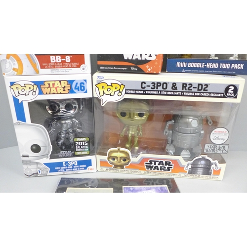 659 - Star Wars, 3x Pop!, LED keychain Stormtrooper and Mini Bobble-Head two pack and an Episode V limited... 