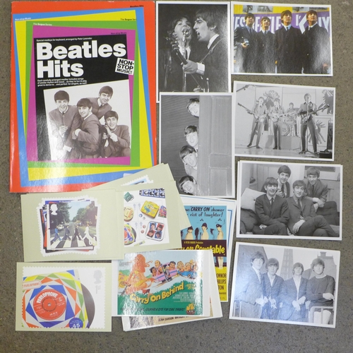 670 - A group of Beatles ephemera, modern postcards, PHQ cards, Carry On postcards, etc.