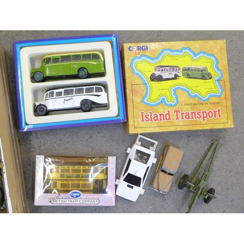 673 - Model vehicles; including Dinky Toys 564, lacking conveyor belt, Corgi Island Transport, Corgi Toys ... 