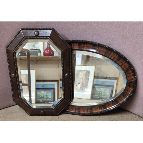 363 - An early 20th Century oak octagonal framed mirror and one other