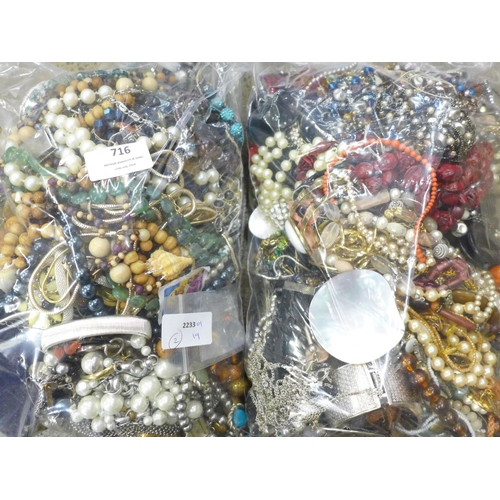 716 - Two bags of costume jewellery