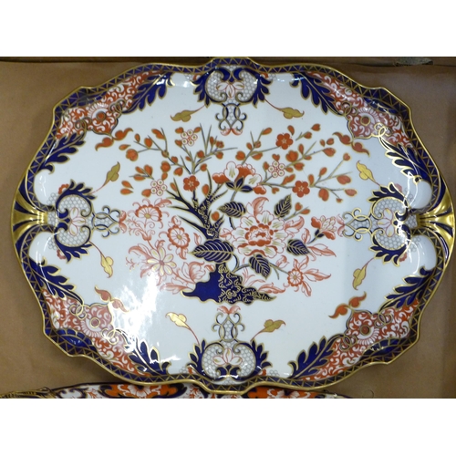 721 - A box of decorative china including a large Royal Crown Derby King's pattern tray and Coalport, teap... 