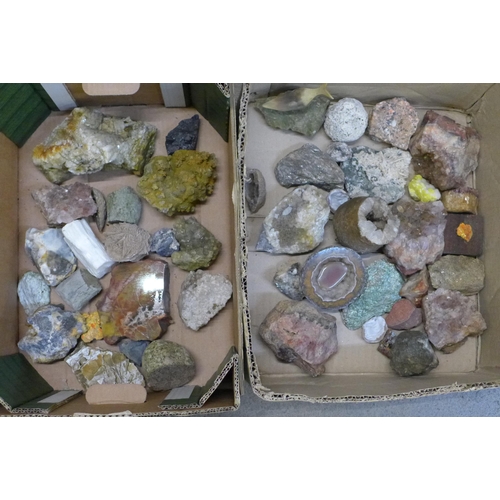 730 - Two boxes of geological mineral samples, agate, crystal, etc. **PLEASE NOTE THIS LOT IS NOT ELIGIBLE... 