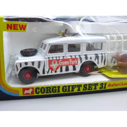 737 - A Corgi Gift Set 31 Safari Land Rover and Animal Trailer with lion and game warden