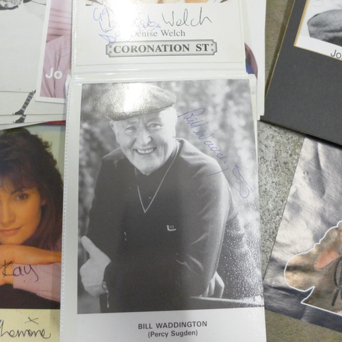 745 - A collection of signed celebrity photographs and pictures including Norman Wisdom, Richard Briers an... 