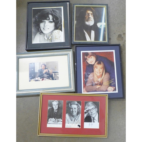 750 - A collection of signed and framed celebrity pictures, Harold Wilson, John Major, Alec Guinness, Joan... 