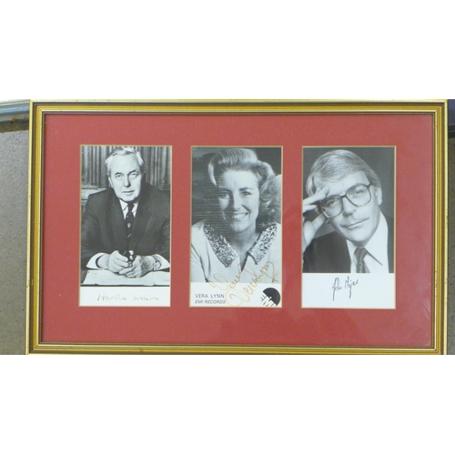 750 - A collection of signed and framed celebrity pictures, Harold Wilson, John Major, Alec Guinness, Joan... 