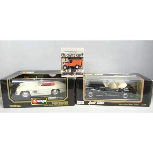 751 - Two 1/8th scale die-cast model vehicles, Maisto Mercedes-Benz and Burago Mercedes-Benz 300SL Roadste... 