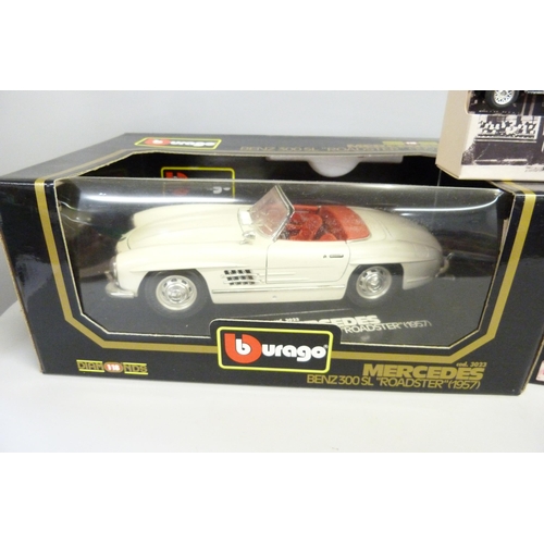 751 - Two 1/8th scale die-cast model vehicles, Maisto Mercedes-Benz and Burago Mercedes-Benz 300SL Roadste... 