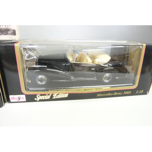 751 - Two 1/8th scale die-cast model vehicles, Maisto Mercedes-Benz and Burago Mercedes-Benz 300SL Roadste... 