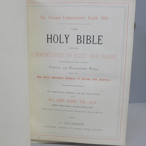 768 - A Rev. John Eadie family Holy Bible, spine a/f