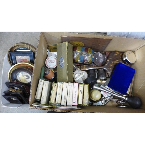 779 - Assorted items including 8 track stereo tapes, Crosby Stills Nash, T Rex, Traffic, etc., a box of pi... 