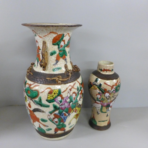 781 - Two early 20th Century Chinese crackle glaze vases, one 22cm tall and the other with repair to rim 3... 