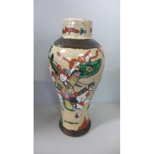 781 - Two early 20th Century Chinese crackle glaze vases, one 22cm tall and the other with repair to rim 3... 