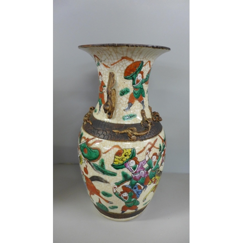 781 - Two early 20th Century Chinese crackle glaze vases, one 22cm tall and the other with repair to rim 3... 