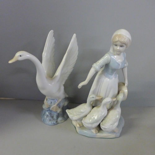 794 - A pair of continental bisque figures, Lladro Polar Bear, Nao clown, etc