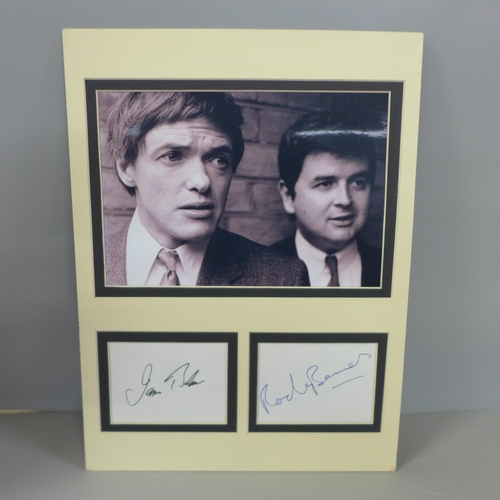 798 - Three celebrity mounted displays, George Formby, The Likely Lads and Dirk Bogarde, all signed, no CO... 