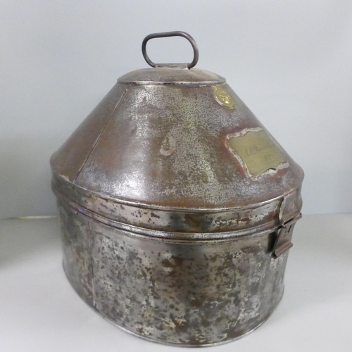 800 - A Galt Gieve & Co. outfitters metal hat tin with Royal Navy engraving to AC Pearson Esq.