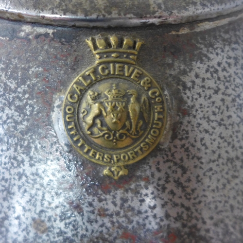 800 - A Galt Gieve & Co. outfitters metal hat tin with Royal Navy engraving to AC Pearson Esq.