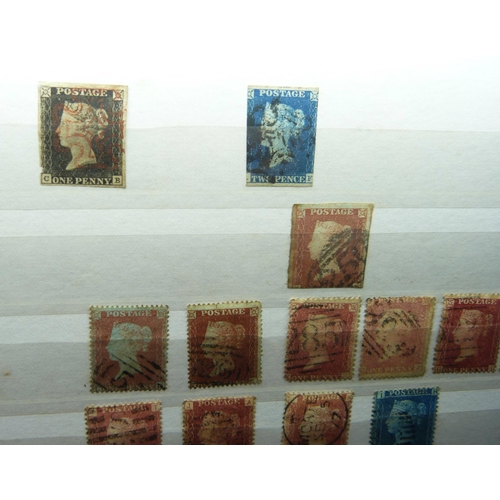 813 - Stamps; two stock cards with one Penny Black, two Two Pence Blues, eleven Penny Reds, other Victoria... 