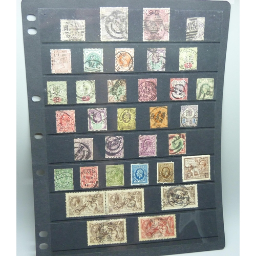 814 - Stamps; a stock sheet of early Great Britain perfins