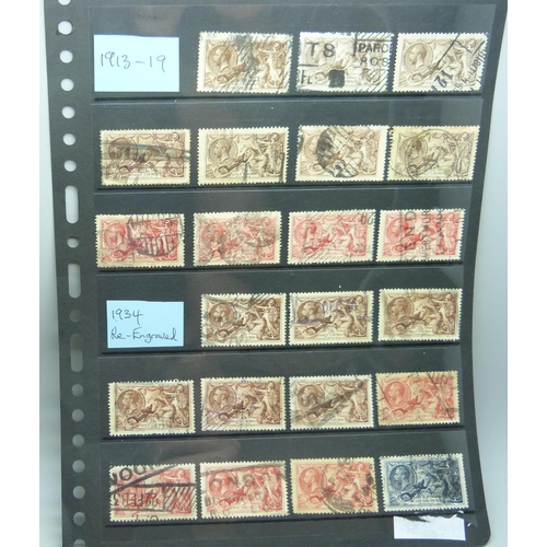 815 - Stamps; a stock sheet of Great Britain seahorses