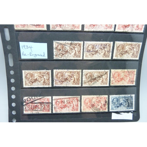 815 - Stamps; a stock sheet of Great Britain seahorses