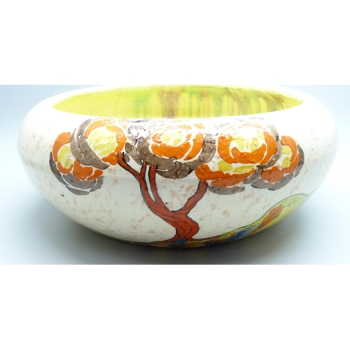 819 - A Bizarre by Clarice Cliff Patina Tree hand painted bowl, (Provisional patent No. 28865), inner rim ... 