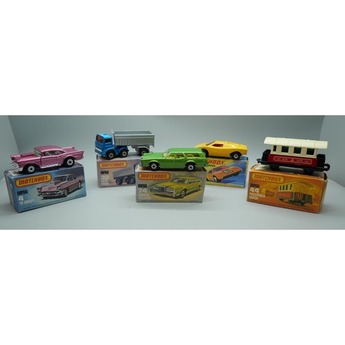 822 - Five Matchbox Superfast die-cast model vehicles, 4, 27, 30, 44, 74