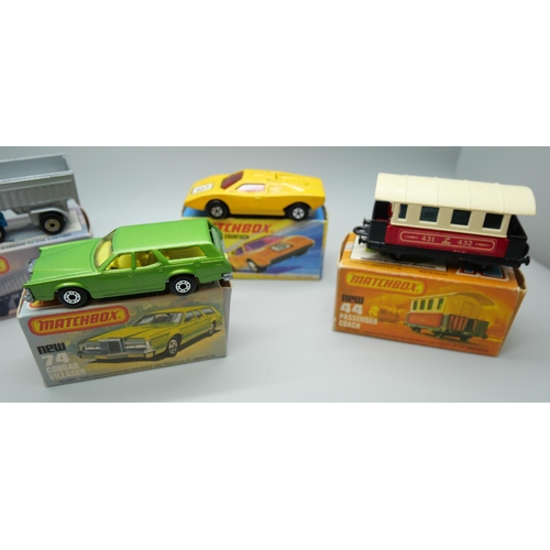 822 - Five Matchbox Superfast die-cast model vehicles, 4, 27, 30, 44, 74