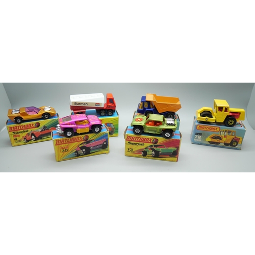 824 - Six Matchbox Superfast die-cast model vehicles, 4, 13, 23, 30, 63, 72